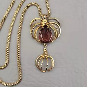 Vintage Necklace Purple Rhinestone Pendant Wire 17" - Picture 1 of 18