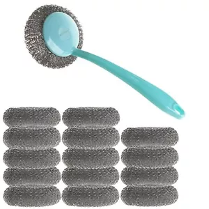 15x Kitchen Cleaning Stainless Steel Sponge Scrubbers with Handle Scouring Pad - Picture 1 of 5