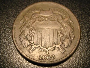1866 Two Cent Piece NICE - Picture 1 of 4