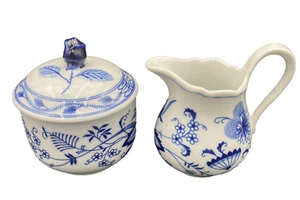 Antique Oscar Schaller & Co, Bavaria, Blue and White Porcelain Creamer & Sugar - Picture 1 of 17