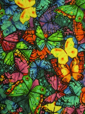 Butterfly Dramatic Butterflies Blue Green Cotton Fabric FQ  - Image 1 of 4