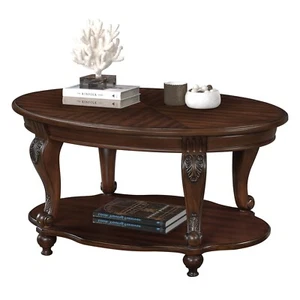 Classic Oval Wood Coffee Table 2-Tier Cocktail Table With Open Storage Shelf - Picture 1 of 108