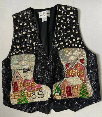 Женский рождественский праздничный жилет с тяжелыми блестками из бисера Bali Gem размер Small регулируемый - Изображение 1 из 4