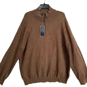 Vintage Cambridge Classics Sweater Men Size XL USA Long Sleeve Brown zip neck - Picture 1 of 8