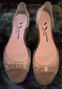Nuove scarpe donna Nina New York in gelatina trasparente slip on con strass taglia 9 - Foto 1 di 7