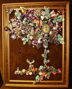 Vintage Jewelry Art Tree of Life, Framed & Signed - Picture 1 of 11
