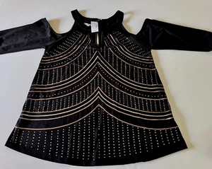 Neu mit Etikett Maurices UVP 34 $ Damen L schulterfreies Schlüsselloch-Top schwarz mit Glitzer - Bild 1 von 9