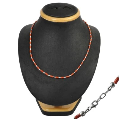 Weihnachtsgeschenk Natürlich Rote Koralle Edelstein Perlen Kette 925 Silber W1 - Bild 1 von 4