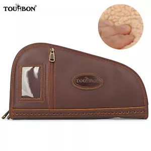TOURBON Leather Revolver Case Handgun Rug Bag Pistol Carry Padded Shooting Gift - Picture 1 of 20