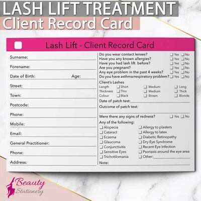 BEAUTY STATIONERY Wimpernlifting Kundenkarte Behandlung Beratung Schönheitssalons Spa A6