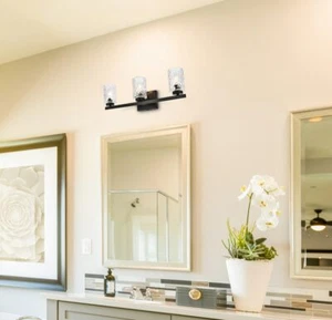 Wall Sconce Light Fixture Glass Shades Black Frame Dining Room Bedroom Bathroom - Picture 1 of 9