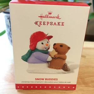 Hallmark 2015 SNOW BUDDIES 18th Series Ornament CUTE Snowman Beaver MINT in BOX - Picture 1 of 2