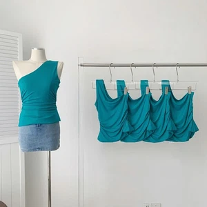Summer Ready Womens Lake Blue T Shirt with Stylish One Shoulder Design - Picture 1 of 30