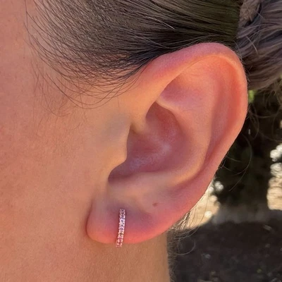 14K Solid Yellow Gold Pink Sapphire 10mm Huggie Hoop Earrings Sold As Set - Image 1 of 4