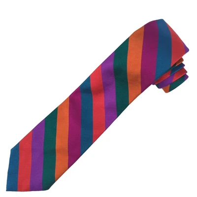 Corbata de seda para hombre Ford Beckman multicolor a rayas de colección de diseñador hecha en EE. UU. 56,5x3,25 Foto 1 de 4