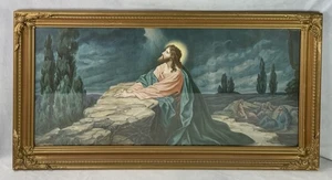Vintage Jesus betende Kunst unter Glas verziert vergoldet Holz Goldrahmen GROSS, antik - Bild 1 von 13