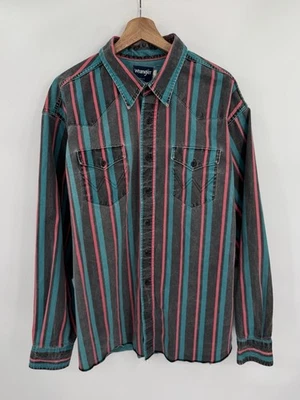 Vintage Wrangler Brush Popper Men's 18.5x37 Striped Cowboy Ranch Western Shirt - Image 1 of 4