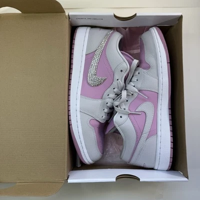 AIR JORDAN 1 LOW ORCHID/NEUTRAL GREY-WHITE With Crystals Low Sneakers W Size 9.5 - Image 1 of 4