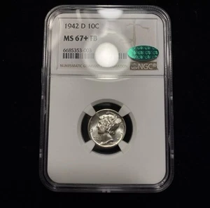 1942-D Mercury Silver Dime 10c MS67+ FB Plus NGC High Grade RARE Upgrade ~ CAC - Picture 1 of 4