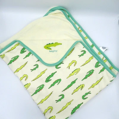 Manta vintage bebé GAP caimanes cocodrilos verde crema algodón rizo 35x29 Foto 1 de 4