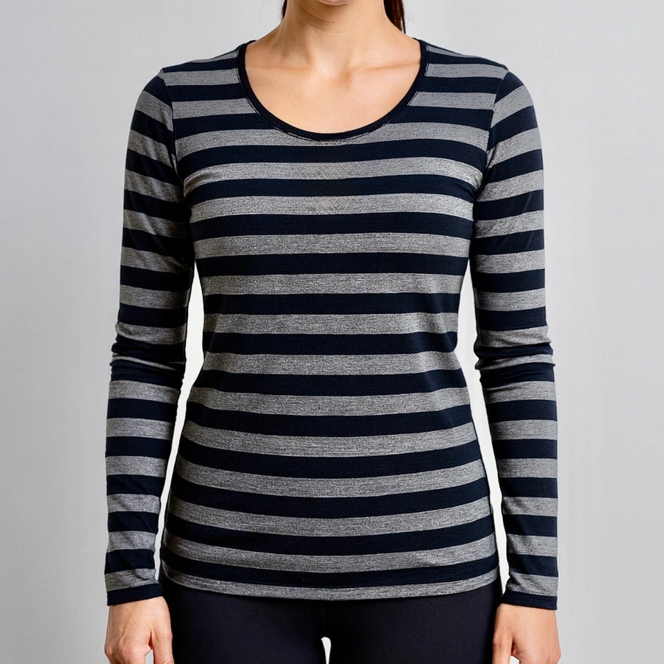 Lululemon в полоску длинным рукавом Athletic Топ женщин средний черный серый декольте - Изображение 1 из 4