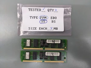(2) IBM 4MB FPM SIMMs, 72-pin RAM Memory Sticks (8MB Total) 73G3233 92G7201 - Picture 1 of 3