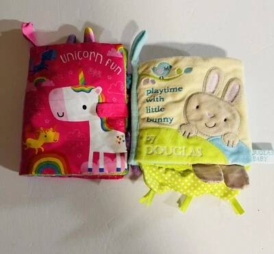 Douglas Baby Playtime W/ Little Bunny Plush Fabric Baby Books 2 Unicorn Fun EUC - Image 1 of 4