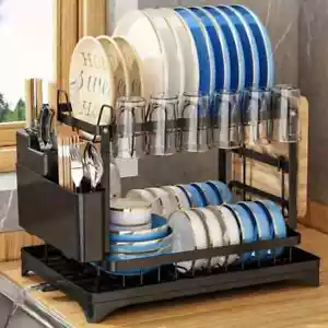 2 Tier Over The Sink Dish Drying Rack Kitchen Dish Drainer Metal Stainless Steel - Picture 1 of 11