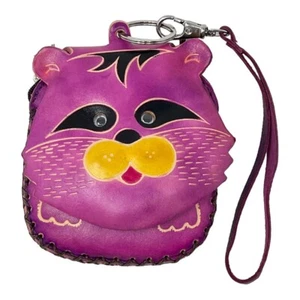 Genuine Leather 3D Raccoon Wallet Hand Tooled Wristlet Coin Purse Pouch - Picture 1 of 6