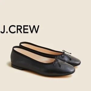 (NEW) Women's J.Crew Black Zoe Ballet Flats in Leather - Size: 8 (Msrp: $128) - Picture 1 of 14