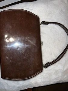 Vintage 50s-60s Brown Vinyl silver hardware clip shut - Picture 1 of 3