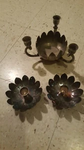 Juego de placas de plata Reed & Barton y soporte para velas de tazón de loto - Imagen 1 de 2