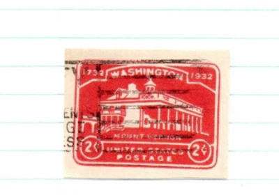 USA 1932 U525 Vermillion Mount Vernon Cut Corner 2 cent Used - Image 1 of 4