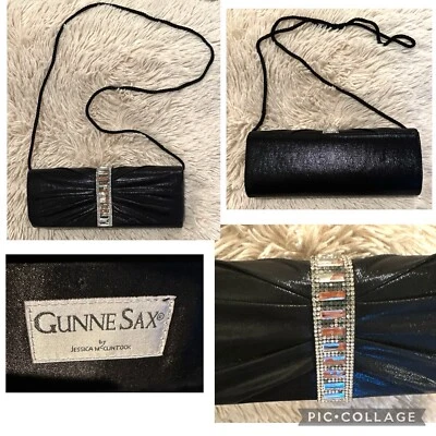 VTG Gunne Sax Jessica McClintock Black Evening Bag Center Crystal Accent – READ - Image 1 of 4
