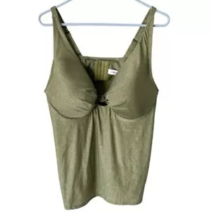 Lane Bryant Swim Top Women's 40DDD Plunge Front Knot Tankini Green Shimmer - Picture 1 of 9