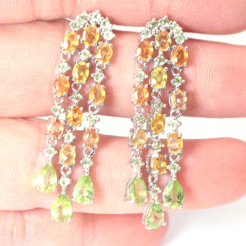 Pendientes de plata de ley 925 con peridoto verde y zafiro amarillo con piedras preciosas sin calentar Foto 1 de 4