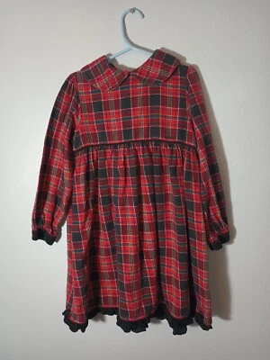 Osh Kosh Red Plaid  Dress Vtg Girls Size 6  Black Trim - Image 1 of 4