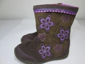 Stride Rite Baby Size 9 Casual Boots Brown/Purple Floral Zipper Comfort Footwear - Picture 1 of 8