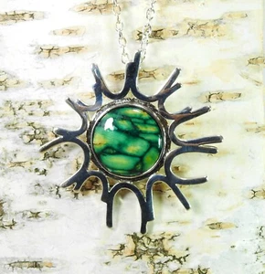 Heidekraut großer Sonne Anhänger aus HANDARBEIT & versilberte Halskette 😏 HG-6C - Picture 1 of 1
