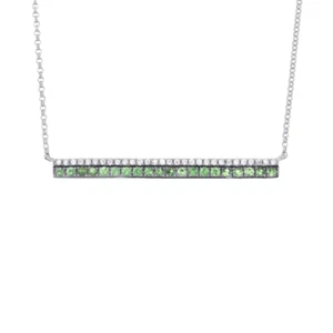Green Garnet Diamond Bar Pendant Necklace 14K White Gold Natural 0.36 CTW - Picture 1 of 3