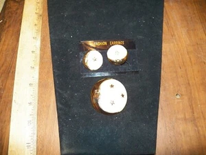 Juego de broche y pendientes vintage de hombre en la luna y las estrellas - Imagen 1 de 2