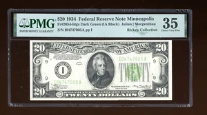 DBR 1934 $20 FRN DGS Minneapolis Fr. 2054-Idgs PMG 35 Serial I04747005A - Picture 1 of 2