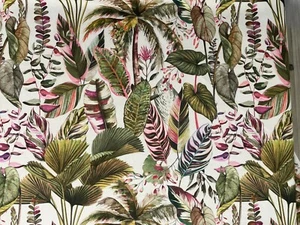 Velvet Rainforest Ferns PINK/GREENCurtain/Upholstery Fabric - Picture 1 of 7