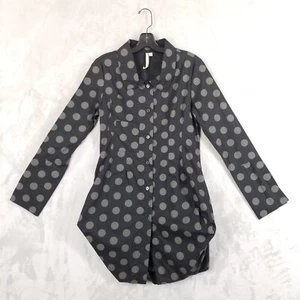 Comfy USA Blouse Women XS Black Dot Asymmetrical Architectural Cuff Sleeve Tunic - Picture 1 of 11