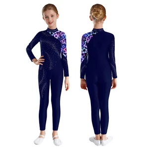 Kids Girls Rompers Acrobatics Jumpsuit Shiny Leotard Stage Unitard Active Yoga - Picture 1 of 57