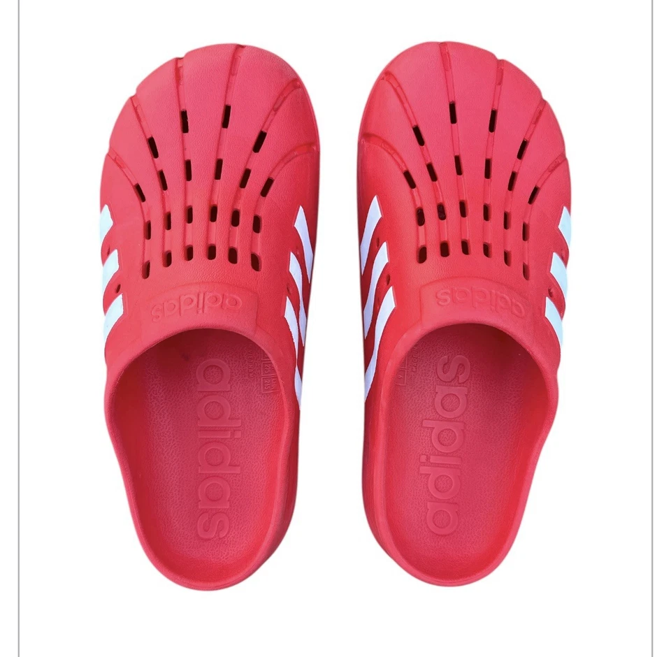 Adidas Adilette Zueco Sin Cordones Rojo Vivo Blanco Para hombres Sandalia de Natación Zapatos Talla 9 Foto 1 de 4