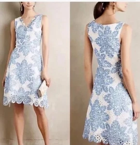 Anthropologie Eva Franco Scallop Star Flower Lace Eyelet Dress Sz 4 $198 - Picture 1 of 12