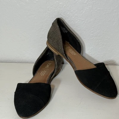 TOMS Shoes Womens Size 6.5 Black Suede Pointed Toe Flats D'Orsay Slip On Comfort - Image 1 of 4