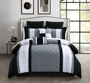 Chic Home 8-teiliges besticktes Bettdecken-Set, Queen, Livingston schwarz - Bild 1 von 5