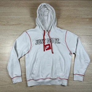 Vintage Nike Hoodie Mens Small White Stitched Logo Fleece Pullover USA 90s Y2K - Picture 1 of 9